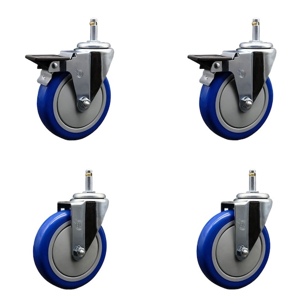 Service Caster 5'' Blue Poly Wheel Swivel 7/16'' Grip Ring Stem Caster Set 2 Brakes, 4PK GR20S514-PPUB-BLUE-PLB-716138-2-S-2 - main